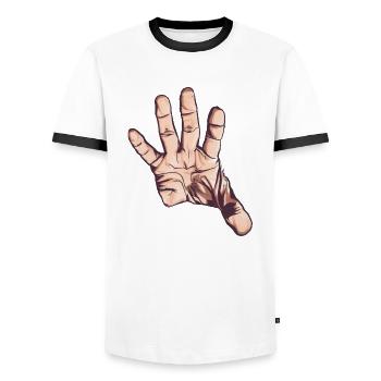 Saisie / étirement de la main, Art vectoriel - T-shirt contrasté Homme - blanc/noir - Devant - AI Model Female 172 light (172cm) & AI Model Male 178 dark (178cm)