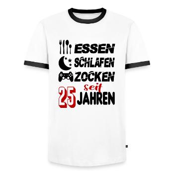 Geburtstag 25 Zocken Spielen Gaming Schlafen - Männer Kontrast-T-Shirt - Weiß/Schwarz - Vorne - AI Model Female 172 light (172cm) & AI Model Male 178 dark (178cm)