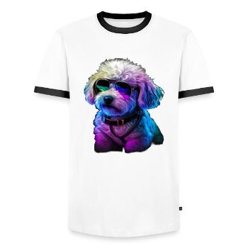 Bichon Frise Dogs Bichon Frises - Männer Kontrast-T-Shirt - Weiß/Schwarz - Vorne - AI Model Female 172 light (172cm) & AI Model Male 178 dark (178cm)