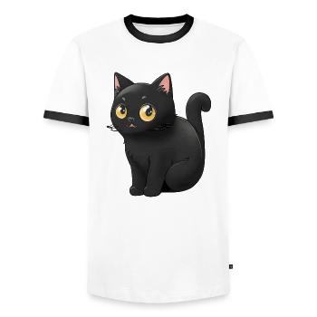 süße schwarze Katzen Aufkleber Stcker - Männer Kontrast-T-Shirt - Weiß/Schwarz - Vorne - AI Model Female 172 light (172cm) & AI Model Male 178 dark (178cm)
