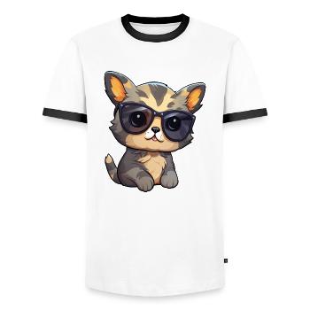 Little cute cat wearing sunglasses. - Men's Ringer Shirt - white/black - Front - AI Model Female 172 light (172cm) & AI Model Male 178 dark (178cm)