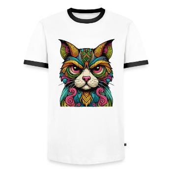 Bunter Katzenblick – Mystische Kunst - Männer Kontrast-T-Shirt - Weiß/Schwarz - Vorne - AI Model Female 172 light (172cm) & AI Model Male 178 dark (178cm)