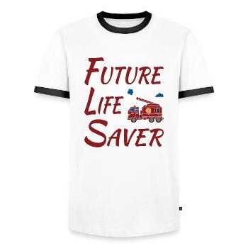Future Life Saver with Fire Truck - Men's Ringer Shirt - white/black - Front - AI Model Female 172 light (172cm) & AI Model Male 178 dark (178cm)