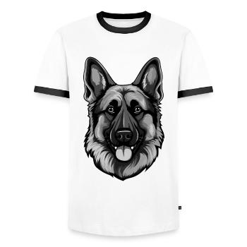 German Shepherd Dog Head Portrait Animal - Men's Ringer Shirt - white/black - Front - AI Model Female 172 light (172cm) & AI Model Male 178 dark (178cm)