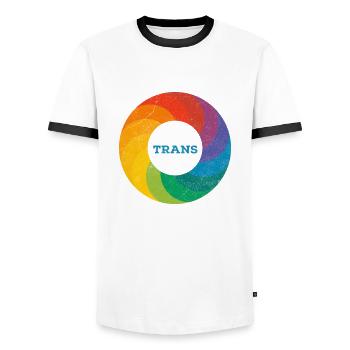 Bague arc-en-ciel « Trans » bleu bébé - T-shirt contrasté Homme - blanc/noir - Devant - AI Model Female 172 light (172cm) & AI Model Male 178 dark (178cm)