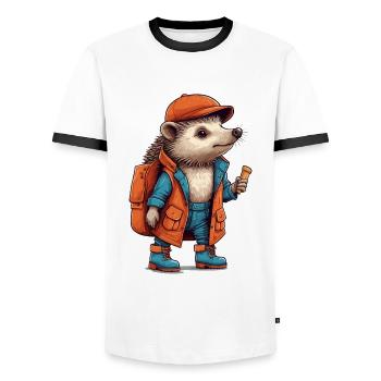 Cute hedgehog on hiking tour - Men's Ringer Shirt - white/black - Front - AI Model Female 172 light (172cm) & AI Model Male 178 dark (178cm)