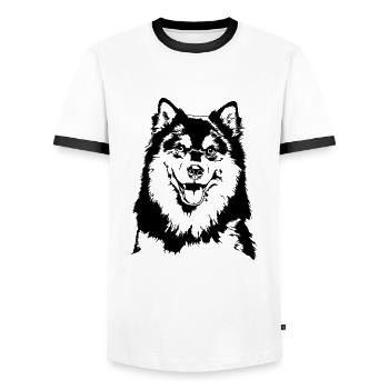 Chien LAPPHUND FINLANDAIS Wilsigns - T-shirt contrasté Homme - blanc/noir - Devant - AI Model Female 172 light (172cm) & AI Model Male 178 dark (178cm)