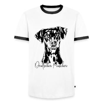 DEUTSCHER PINSCHER Hund Hunde Wilsigns - Männer Kontrast-T-Shirt - Weiß/Schwarz - Vorne - AI Model Female 172 light (172cm) & AI Model Male 178 dark (178cm)