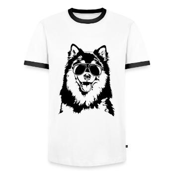 FINNISCHER LAPPHUND cool Sonnenbrille Wilsigns - Männer Kontrast-T-Shirt - Weiß/Schwarz - Vorne - AI Model Female 172 light (172cm) & AI Model Male 178 dark (178cm)