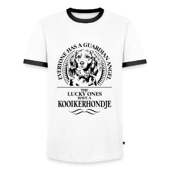 KOOIKERHONDJE Guardian Angel Dog Saying WILSIGNS - Men's Ringer Shirt - white/black - Front - AI Model Female 172 light (172cm) & AI Model Male 178 dark (178cm)