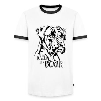 Aimé par un boxer chien Wilsigns - T-shirt contrasté Homme - blanc/noir - Devant - AI Model Female 172 light (172cm) & AI Model Male 178 dark (178cm)