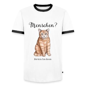 Menschen und Katzen - Männer Kontrast-T-Shirt - Weiß/Schwarz - Vorne - AI Model Female 172 light (172cm) & AI Model Male 178 dark (178cm)