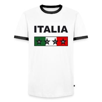 Italia 4 étoiles 1934 1938 1982 2006 Italie - T-shirt contrasté Homme - blanc/noir - Devant - AI Model Female 172 light (172cm) & AI Model Male 178 dark (178cm)