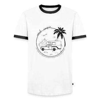Road Camper - Männer Kontrast-T-Shirt - Weiß/Schwarz - Vorne - AI Model Female 172 light (172cm) & AI Model Male 178 dark (178cm)
