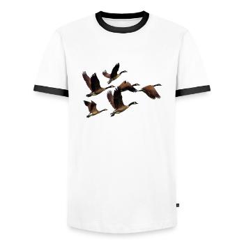 ducks - Men's Ringer Shirt - white/black - Front - AI Model Female 172 light (172cm) & AI Model Male 178 dark (178cm)