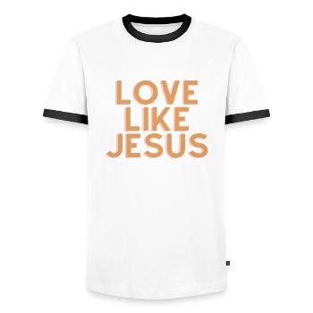 Liebe wie Jesus - Christliches Zitat - Männer Kontrast-T-Shirt - Weiß/Schwarz - Vorne - AI Model Female 172 light (172cm) & AI Model Male 178 dark (178cm)