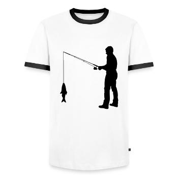 Pêche pêcheur à la ligne - T-shirt contrasté Homme - blanc/noir - Devant - AI Model Female 172 light (172cm) & AI Model Male 178 dark (178cm)