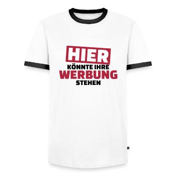 Werbung - Männer Kontrast-T-Shirt - Weiß/Schwarz - Vorne - AI Model Female 172 light (172cm) & AI Model Male 178 dark (178cm)