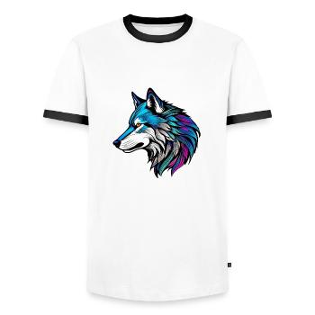 Le beau profil d'un loup - T-shirt contrasté Homme - blanc/noir - Devant - AI Model Female 172 light (172cm) & AI Model Male 178 dark (178cm)