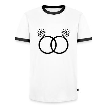 LGBT Eheringe Hochzeit JGA Paar Homo Ehe Diamant - Männer Kontrast-T-Shirt - Weiß/Schwarz - Vorne - AI Model Female 172 light (172cm) & AI Model Male 178 dark (178cm)