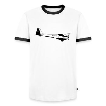 Motorsegler C-Falke - Männer Kontrast-T-Shirt - Weiß/Schwarz - Vorne - AI Model Female 172 light (172cm) & AI Model Male 178 dark (178cm)
