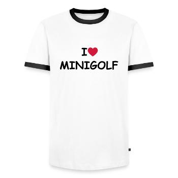 I love/heart Minigolf - Männer Kontrast-T-Shirt - Weiß/Schwarz - Vorne - AI Model Female 172 light (172cm) & AI Model Male 178 dark (178cm)