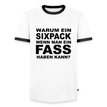 Warum ein Sixpack, wenn man ein Fass haben kann? - Männer Kontrast-T-Shirt - Weiß/Schwarz - Vorne - AI Model Female 172 light (172cm) & AI Model Male 178 dark (178cm)