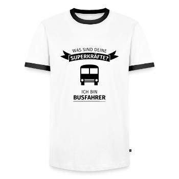 Busfahrer - Was sind deine Superkräfte - Männer Kontrast-T-Shirt - Weiß/Schwarz - Vorne - AI Model Female 172 light (172cm) & AI Model Male 178 dark (178cm)
