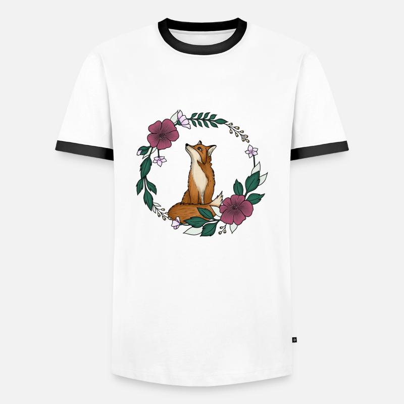 Fuchs und Blumen - Männer Kontrast-T-Shirt - Weiß/Schwarz