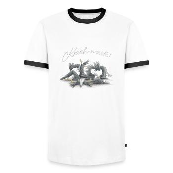 Kraah-masté! Yoga Vibes Crows Meditation Ravens - Men's Ringer Shirt - white/black - Front - AI Model Female 172 light (172cm) & AI Model Male 178 dark (178cm)