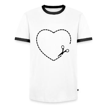 ciseaux coeur - T-shirt contrasté Homme - blanc/noir - Devant - AI Model Female 172 light (172cm) & AI Model Male 178 dark (178cm)