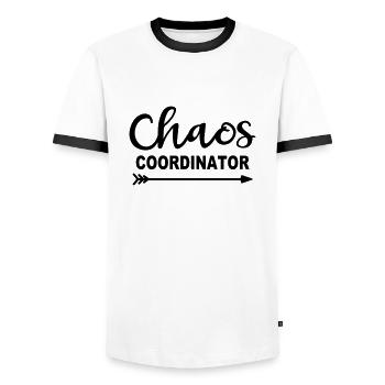 Chaos Coordinator Manager Boss Boss Mama Papa Office - Men's Ringer Shirt - white/black - Front - AI Model Female 172 light (172cm) & AI Model Male 178 dark (178cm)