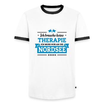Nur an die Nordsee - Männer Kontrast-T-Shirt - Weiß/Schwarz - Vorne - AI Model Female 172 light (172cm) & AI Model Male 178 dark (178cm)