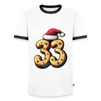 33 Nombre Noël - T-shirt contrasté Homme - blanc/noir - Devant - AI Model Female 172 light (172cm) & AI Model Male 178 dark (178cm)