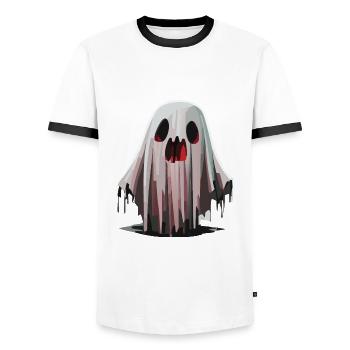 Scary Ghost / Halloween - Men's Ringer Shirt - white/black - Front - AI Model Female 172 light (172cm) & AI Model Male 178 dark (178cm)