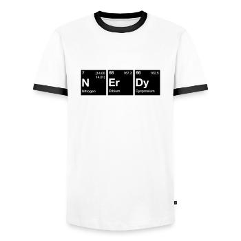 Nerdy Periodic Table Word - Men's Ringer Shirt - white/black - Front - AI Model Female 172 light (172cm) & AI Model Male 178 dark (178cm)