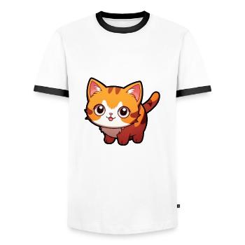 Süße Cartoon Katze - Männer Kontrast-T-Shirt - Weiß/Schwarz - Vorne - AI Model Female 172 light (172cm) & AI Model Male 178 dark (178cm)