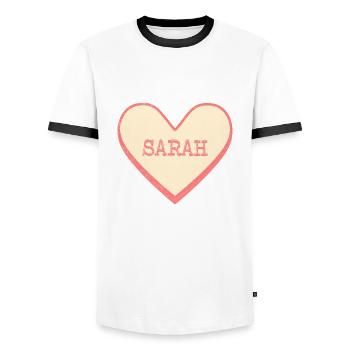 Sarah Nom Prénom Pink Sugar Heart - T-shirt contrasté Homme - blanc/noir - Devant - AI Model Female 172 light (172cm) & AI Model Male 178 dark (178cm)