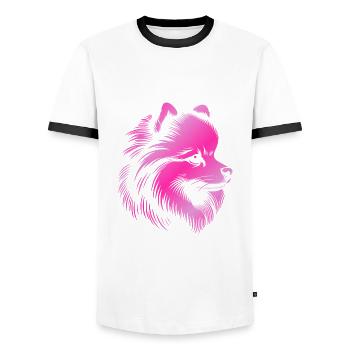 Pomeranian, Pomeranian, Dog's Head, Drawing pink - Men's Ringer Shirt - white/black - Front - AI Model Female 172 light (172cm) & AI Model Male 178 dark (178cm)