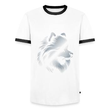 Pomeranian, Pomeranian, Dog's Head, Drawing Syllable - Men's Ringer Shirt - white/black - Front - AI Model Female 172 light (172cm) & AI Model Male 178 dark (178cm)