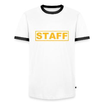 Staff - Mitarbeiter - Security - Männer Kontrast-T-Shirt - Weiß/Schwarz - Vorne - AI Model Female 172 light (172cm) & AI Model Male 178 dark (178cm)