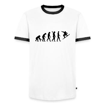 Evolution Snowboard - Männer Kontrast-T-Shirt - Weiß/Schwarz - Vorne - AI Model Female 172 light (172cm) & AI Model Male 178 dark (178cm)