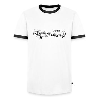 Ju-52 - Männer Kontrast-T-Shirt - Weiß/Schwarz - Vorne - AI Model Female 172 light (172cm) & AI Model Male 178 dark (178cm)