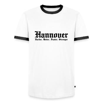 Hannover Harder Better Faster Stronger - Männer Kontrast-T-Shirt - Weiß/Schwarz - Vorne - AI Model Female 172 light (172cm) & AI Model Male 178 dark (178cm)