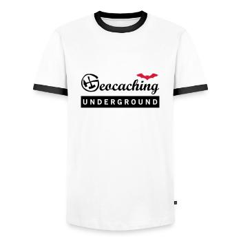 Geocaching Underground 2farbig transparent - Männer Kontrast-T-Shirt - Weiß/Schwarz - Vorne - AI Model Female 172 light (172cm) & AI Model Male 178 dark (178cm)
