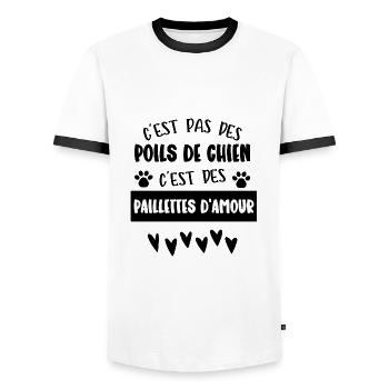 c'est pas des poils de chien - T-shirt contrasté Homme - blanc/noir - Devant - AI Model Female 172 light (172cm) & AI Model Male 178 dark (178cm)