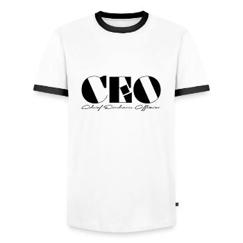 PDG Chef de la licorne - T-shirt contrasté Homme - blanc/noir - Devant - AI Model Female 172 light (172cm) & AI Model Male 178 dark (178cm)