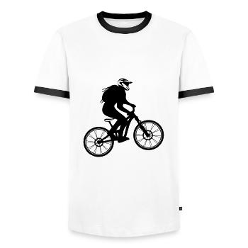 Fully mountain bike with biker cross helmet - MTB bike - Men's Ringer Shirt - white/black - Front - AI Model Female 172 light (172cm) & AI Model Male 178 dark (178cm)