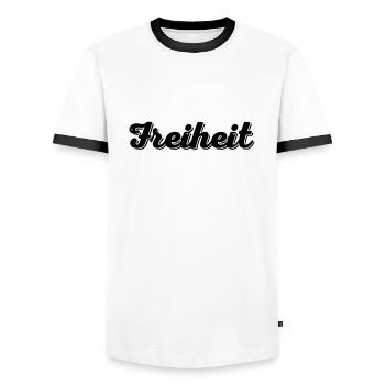 Freiheit - Männer Kontrast-T-Shirt - Weiß/Schwarz - Vorne - AI Model Female 172 light (172cm) & AI Model Male 178 dark (178cm)