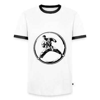 Karate Sport Fighter - Men's Ringer Shirt - white/black - Front - AI Model Female 172 light (172cm) & AI Model Male 178 dark (178cm)